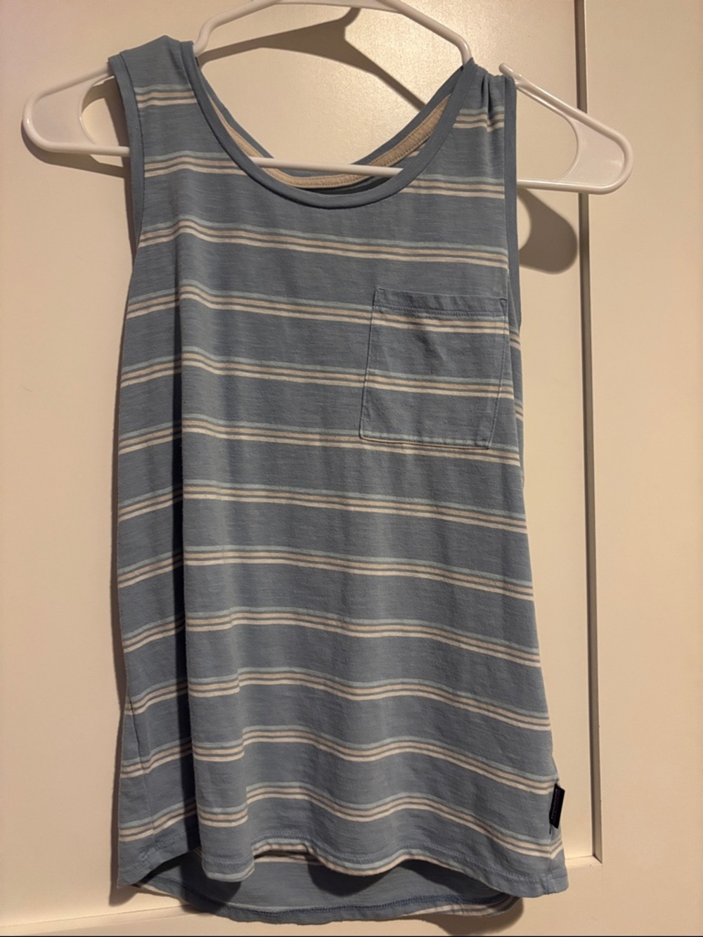 Patagonia Light Blue and White Striped Sleeveless Tank women’s XS